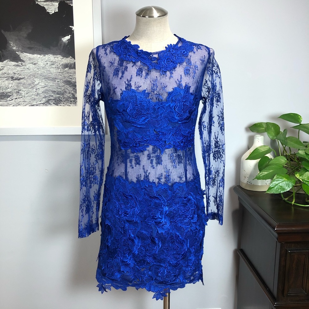 AKIRA Blue Lace Mini Dress - Picture 2 of 14